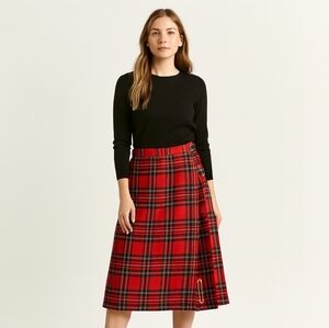 Red Plaid Midi Skirt